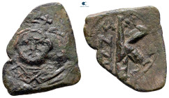 Leontius AD 695-698. Constantinople. Half Follis or 20 Nummi Æ