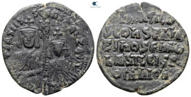Basil I the Macedonian, with Constantine AD 867-886. Constantinople. Follis Æ