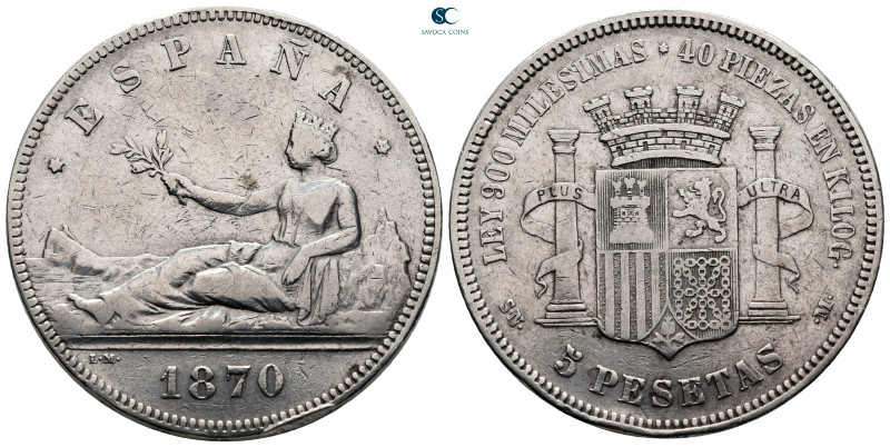 Spain. AD 1870.
5 Pesetas

38 mm, 24,83 g



very fine