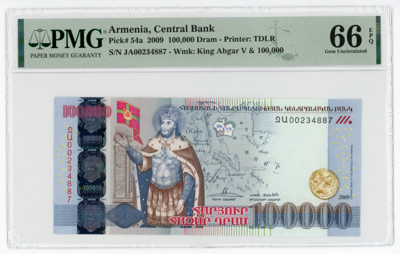 Armenia 100000 Dram 2009 PMG 66 EPQ
P# 54a, N# 213674; #JA00234887; Wmk: King A...
