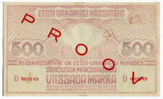 Estonia 500 Marka 1921 (ND) Proov
P# 49fs, AUNC