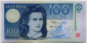 Estonia 100 Krooni 1994
P# 79, N# 271379; # BN000297; In original folder; UNC