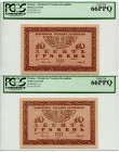 Ukraine 2 x 10 Hryven 1918 With Consecutive Numbers PCGS 66PPQ
P# 21b, N# 236346; Rare, Series B