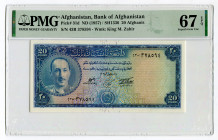 Afghanistan 20 Afghanis 1957 (ND) PMG 67 EPQ
P# 31d, N# 216844; # 43R 378594; UNC