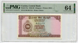 Ceylon 2 Rupees 1957 PMG 64
P# 57a, N# 214258; # E/36 881124; UNC
