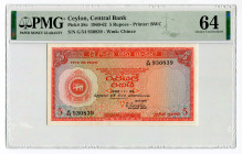 Ceylon 5 Rupees 1962 PMG 64
P# 58c, N# 287382; # G/54 930839; UNC