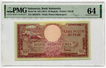 Indonesia 50 Rupiah 1957 (ND) PMG 64
P# 50, N# 283824; # 50JD03378; UNC