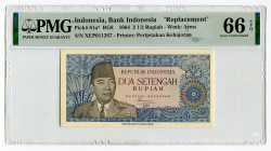 Indonesia 2 1/2 Rupiah 1964 PMG 66 EPQ Replacement
P# 81a*, N# 210876; # XEP011267; UNC