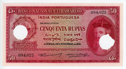 Portuguese India 50 Rupias 1945 Cancelled Note
P# 38, N# 215926; #094919; UNC