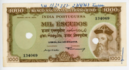 Portuguese India 1000 Escudos 1959 Cancelled Note
P# 46, N# 215823; #134069; XF