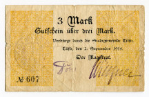 Germany - Empire East Prussia Magistrat of Tilsit 3 Mark 1914
Ryab 25525, # 607; VF