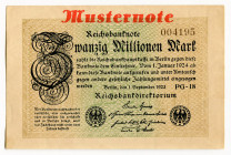 Germany - Weimar Republic 20 Milliones Mark 1923 Specimen
P# 108c, N# 206181; # 004195; AUNC