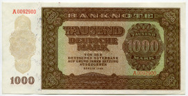 Germany - DDR 1000 Deutsche Mark 1948 Radar Number
P# 16, N# 209106; # A 0092922; AUNC