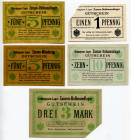 Germany - Empire Zossen POW Camp Lot of 9 Notes 1914 - 1918 (ND)
1 - 5 - 5 - 10 - 50 Pfennig & 1 - 2 - 2 - 3 Mark; VF-UNC