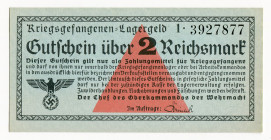 Germany - Third Reich POW Camp 2 Reichsmark 1939 - 1944 (ND)
N# 332820; # 1 3927877; General issue note for World War II P.O.W camps; UNC