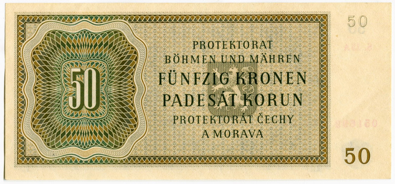 Bohemia & Moravia 50 Korun 1944
P# 10a, N# 239611; # 15 A 051699; UNC