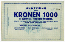 Czechoslovakia Weipert (Vejprty) Order for 1000 Kronen 1918
# 580; UNC