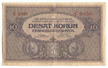 Czechoslovakia 10 Korun 1919
P# 8b, N# 218570; # O 055 894266; XF With hole