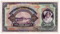 Czechoslovakia 5000 Korun 1920 Specimen
P# 19s, N# 285406; # 291862; UNC