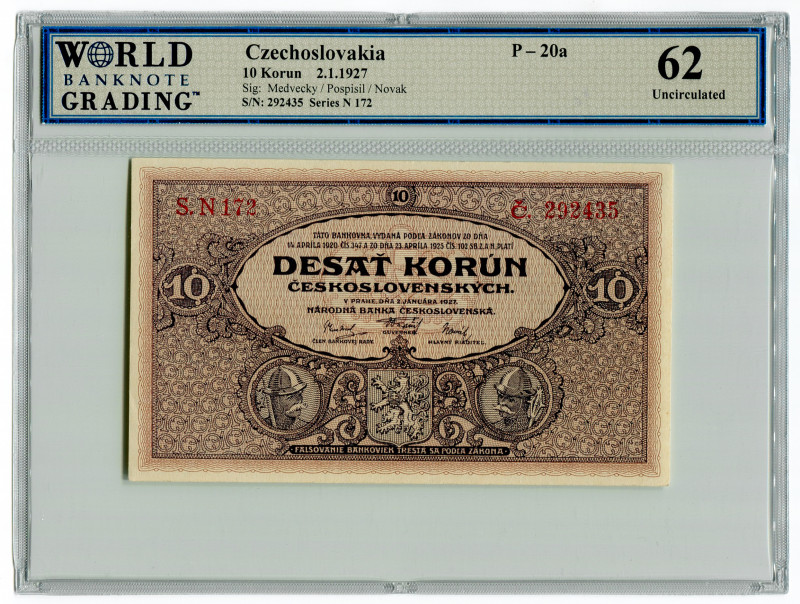 Czechoslovakia 10 Korun 1927 WBG 62
P# 20a, N# 207299; # 292435