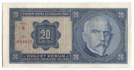 Czechoslovakia 20 Korun 1926
P# 21a, N# 222207; # S 893537; XF