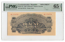 Czechoslovakia 20 Korun 1944 PMG 65 EPQ
P# 47s, N# 229933 ; # EK776778; UNC