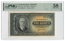 Czechoslovakia 100 Korun 1945 (ND) PMG 58
P# 63a, N# 207322; # PN905172; AUNC