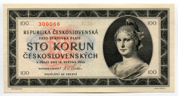 Czechoslovakia 6 x 100 Korun 1945
P# 67s, N# 207320; Perforated 3 Dotes; UNC