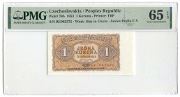 Czechoslovakia 1 Koruna 1953 PMG 65 EPQ
P# 78b, N# 207312; # RE002372; UNC