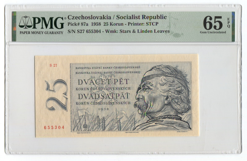Czechoslovakia 25 Korun 1958 PMG 65 EPQ
P# 87a, N# 225347; # S27 655304; UNC