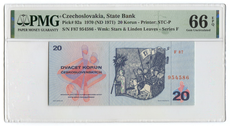 Czechoslovakia 20 Korun 1970 PMG 66 EPQ
P# 92a, N# 206518; # F87 954586; UNC