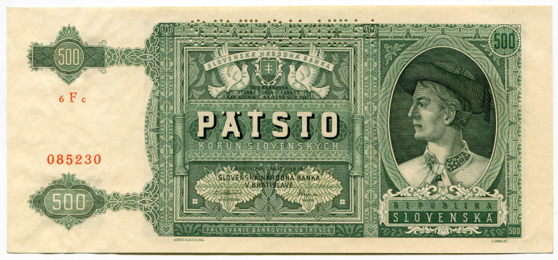 Slovakia 500 Korun 1941 Specimen
P# 12s, N# 277695; # 085230; UNC
