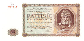 Slovakia 5000 Korun 1944 Specimen
P# 14s, # 5In 007148; UNC