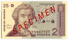 Croatia 25 Dinara 1991 Specimen
P# 19s, N# 202314; # 0000000000; UNC