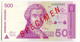 Croatia 500 Dinara 1991 Specimen
P# 21s, N# 202018; # A0000000; UNC
