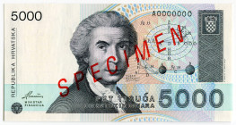 Croatia 5000 Dinara 1992 Specimen
P# 24s, N# 203365; # A0000000; UNC