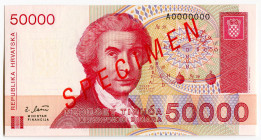 Croatia 50000 Dinara 1993 Specimen
P# 26s, N# 202097; # A0000000; UNC