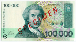 Croatia 100000 Dinara 1993 Specimen
P# 27s, N# 203368; # A0000000; UNC