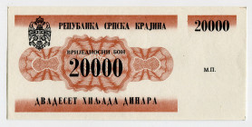 Croatia Serbska Kraina 20000 Dinara 1991
Barac# H287, AUNC