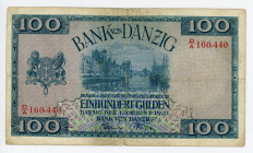 Danzig 100 Gulden 1931
P# 62, N# 206065; #D/A 160,440; Bank von Danzig; F-VF
