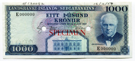 Iceland 1000 Kronur 1957 Sepcimen
P# 41s, N# 309740; AUNC