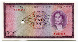 Luxembourg 500 Francs 1963 Color Trial
P# 52Act, N# 213696; UNC