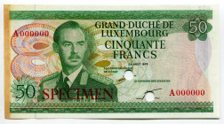 Luxembourg 50 Francs 1972 Color Trial Specimen
P# 55ct, N# 206249; #A000000; UNC