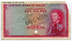 Malta 5 Pounds 1967 - 1968 Color Trial Specimen
P# 30ct, N# 233144; Very rare; VF-XF