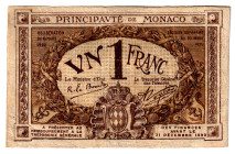 Monaco 1 Franc 1920
P# 4a, N# 315083; # 303830; VF