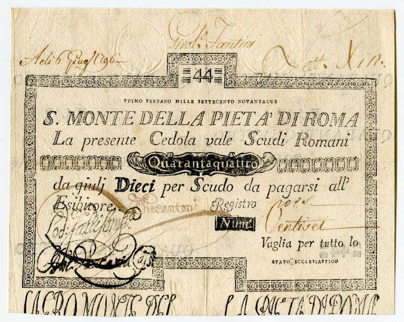 Papal States Vatican 44 Scudi 1792
P# S342, VF+
