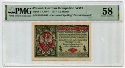 Poland 1/2 Marki 1917 PMG 58
P# 7, N# 223436; # B8424082; AUNC
