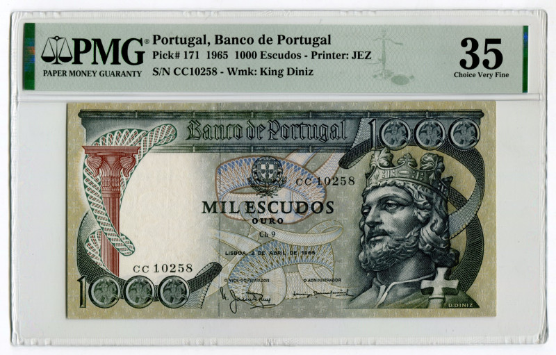 Portugal 1000 Escudos 1965 PMG 35 Choice Very Fine
P# 171, N# 215540; # СС10258...