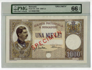 Romania 1000 Lei 1934 Speciemn PMG 66
P# 37s, N# 207190