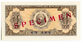 Romania 1 Lei 1952 Specimen
P# 81s, N# 208403; UNC